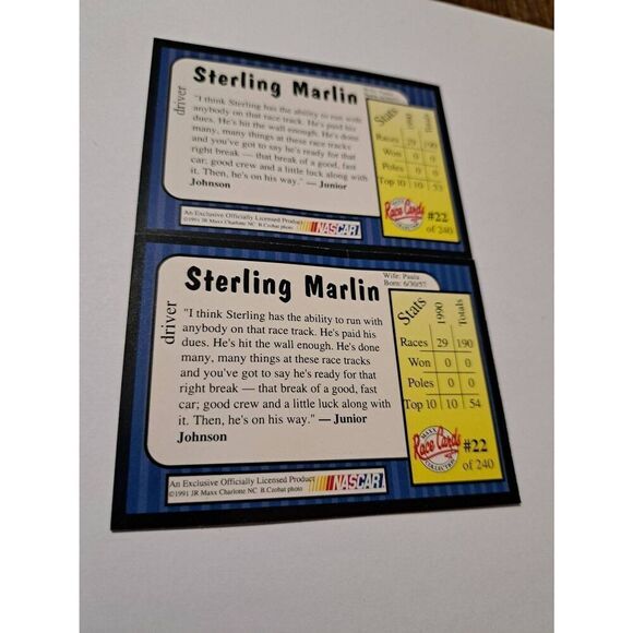 Vintage 1991 Maxx Sterling Martin #22 of 240 Nascar Trading Cards Lot of 2 - Picture 2 of 2